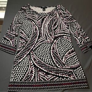 White House Black Market Dress Geometric Print Bell Sleeve Black Pink Women’s M